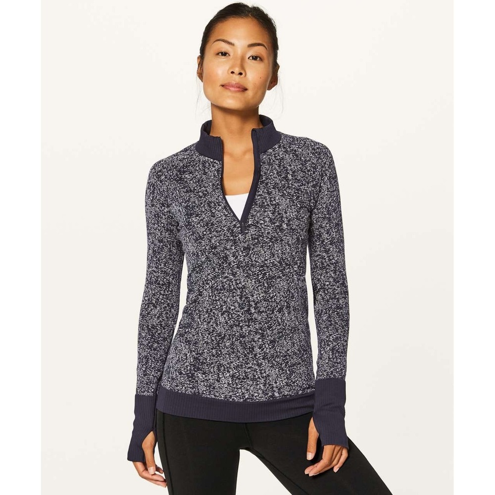 Lululemon Rest Less 1/2 Zip Pullover Black White Size 6